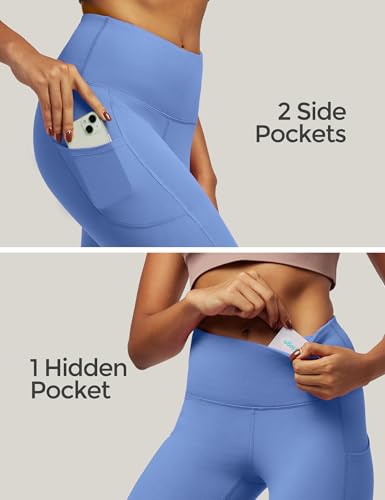 Female model wear the IUGA High Waist Yoga Pants with Pockets. Showing high waist band.