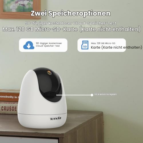 Tenda Überwachungskamera Innen CP3 V2.2, 360 Grad WLAN IP Kamera, 2-Wege-Audio, 1080P, Nachtsicht, Ton & Licht Alarm, Bewegungsverfolgung, Haustierkamera für Hund/Katze, Baby Kamera, Alexa-kompatibel – Produktbild 7