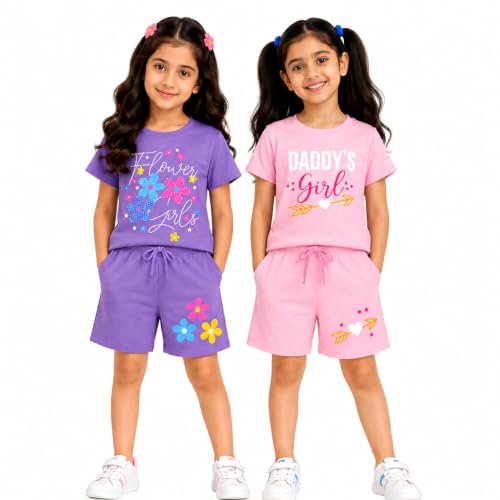 Image of NammaBaby Girl's Cotton Graphic Print Night Suit and Payjama Set - Multipack