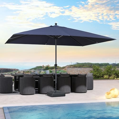Image of PURPLE LEAF Outdoor Market Umbrella 12' x 9' Rectangle Navy Blue 8 Ribs