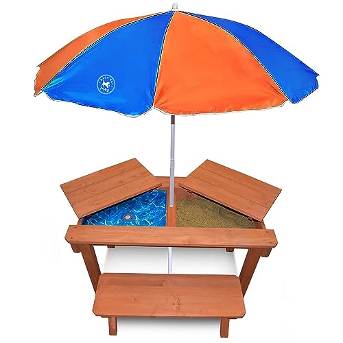 Back Bay Play Kids Sand and Water Table Premium Wooden Indoor Outdoor Convertible Picnic Table - Activity Sensory Toy Playset Promotes Learning – Removable Lids for Sandbox & Splash Pool (Natural - Thumbnail 4