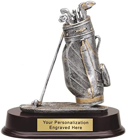 K2AWARDS Golf Bag Trophy Award - 7.5 inch Custom Golf Trophy with Engraved Plate