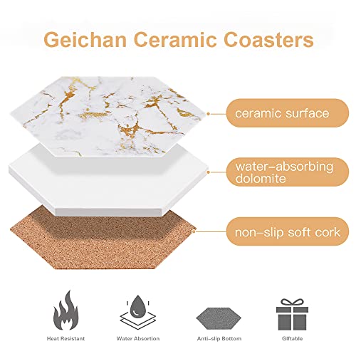Marble Coasters for Drinks Absorbent with Cork Base,Drink Coasters Set of 6 for Table,Ceramic Coaster with Holder,Home Decor Coffee Cup Beverage Wine Beer Bar Coaster (Gold04) - Image 4