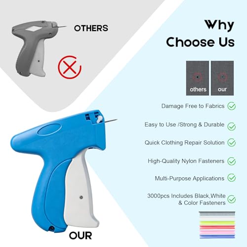 Image of Stitch Gun for Clothes, Handheld Quick Clothing Fixer | 3000 Fasteners (1000 Black /1000 White /1000 Color) + 6 Needles, for Quick Clothing Repairs, Retail Tagging, and Fabric Crafts