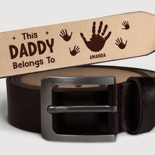 This Daddy Belongs To, Personalized Leather Belt - Always My Dad, Forever My Hero, Personalized Daddy Belt with Kids’ Handprints, Gift For Dad, Grandpa, Father's Day or Birthday Gift from Children3