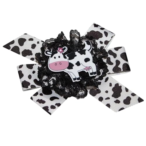 WD2U Baby Girls 4.5" Daisy Holstein Milk Cow Farm Girl Hair Bow Stretch Headband3