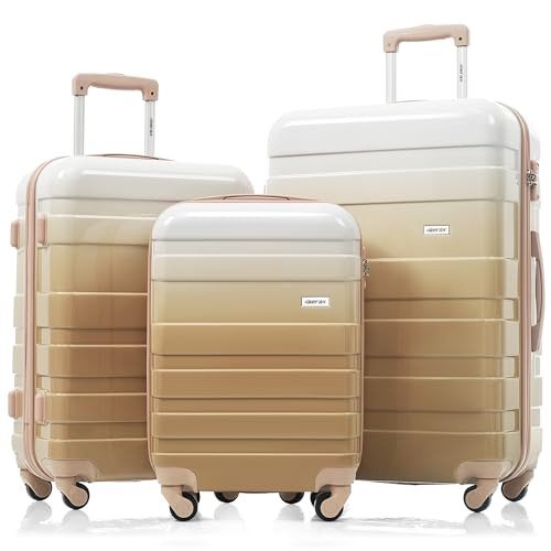 Image of Merax 3 Piece ABS Hardshell Luggage Sets Spinner Wheel Suitcase TSA Lock Suit Case, Tan, 20 /24 /28 Inch