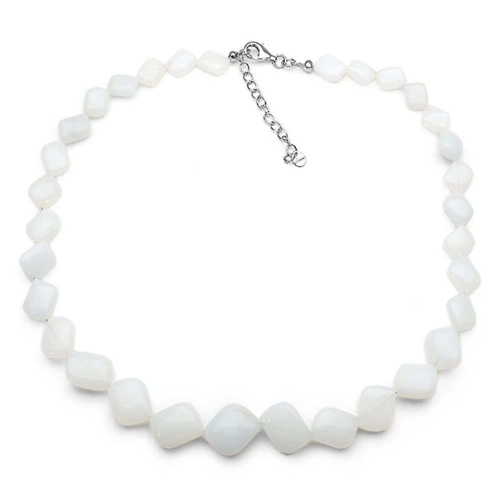 Hiqmic Collana Argento 925 Con Ciondolo Mela E Opale - Placcata Oro Bianco 45cm