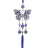 ME9UE Blue Evil Eye Butterfly 13 Inches Pendant Decoration, Lucky Butterfly Key Ring Hanging...