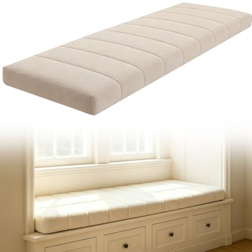Cojín Banco Exterior Interior Cojín Asiento Antideslizante Funda Desmontable Cremallera Oculto 50D Alta Densidad Espuma Suave Jardín Terraza Cocina Ventana Paleta(Milk Tea,43'x20'/110x50cm)