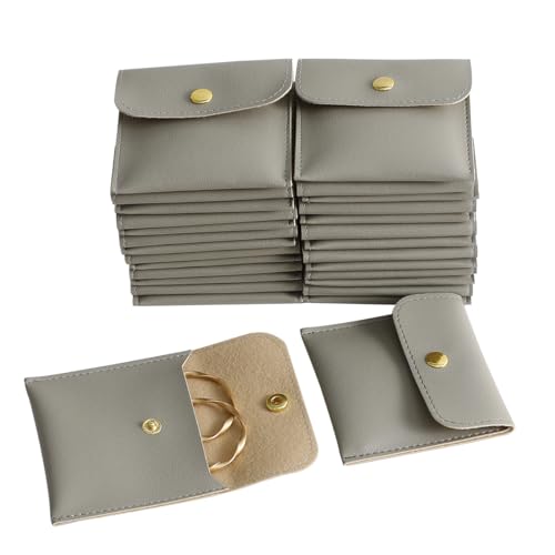 40pcs PU Leather Small Bags for Jewelry 8 x 8cm Snap Button Jewelry Packaging Bag Grey Luxury Small Favor Bags Jewelry Gift Bags for Earrings Necklaces Bracelet Ring
