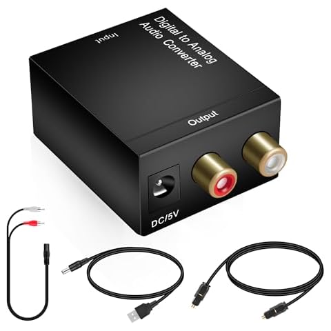 Digital Optical Coax to Analog Stereo Audio L/R Converter Adapter with Optical Cable RCA Cable Cover