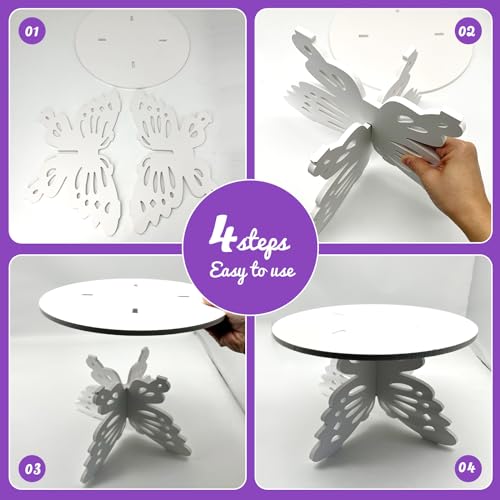 AOCEAN 12\" Diameter Butterfly Cake Stand Butterfly PVC Cake Decorations with Engraved Butterflies Cake Stands for Dessert Table Wedding Birthday Party (1 Pcs)