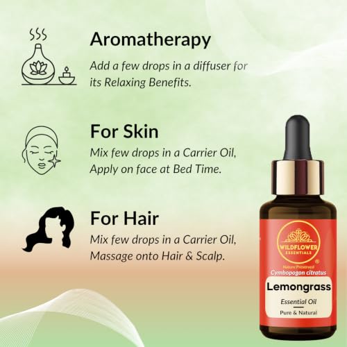 Image of Lemongrass Essential Oil Steam Distilled Undiluted For Face, Skin & Body, Pure & Natural (30 Ml)