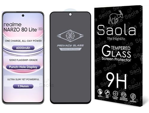 Image of Saola Ultra Privacy Tempered Glass For Realme Narzo 80 lite (PACK OF 1) with Free Installation Kit. Full screen Coverage. Free Replacement If Received Damaged - 6.67 inch