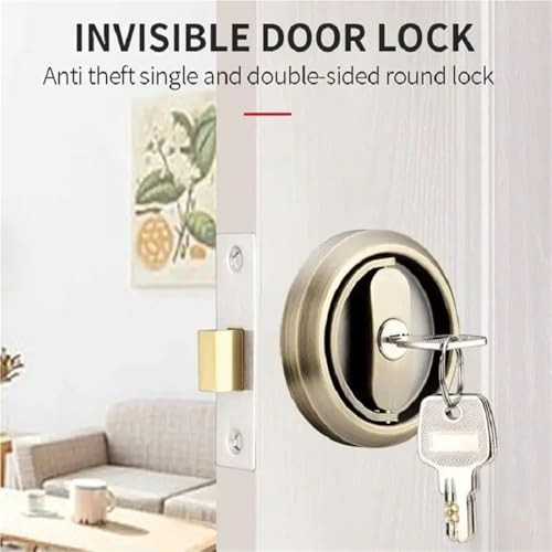 Cerradura Invisible para Puerta Corredera 1Pcs con Llave, Interior, Antirrobo, Doble Cara, Redonda, Acero Inoxidable (Plata Oblicua) miniatura 7