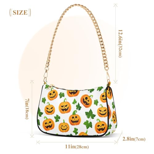 Halloween Pumpkin Shoulder Bag for Women, Handbag with Chain Strap, Soft Purse Tote Bag for Ladies2