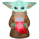 Holiday Gemmy 4.5' Christmas Inflatable Yoda The Child Holding A Christmas Stocking Indoor/Outdoor Decoration, 38111