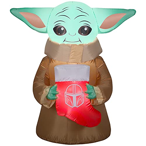 Holiday Gemmy 4.5' Christmas Inflatable Yoda The Child Holding A Christmas Stocking...