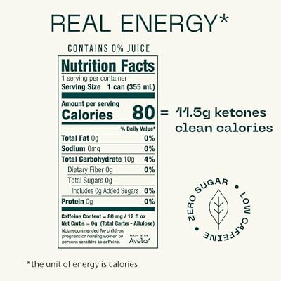 KEY Ketone Drink - Ketones for Energy & Focus, Sugar Free & Low Caffeine from Green Tea with L-Theanine, No Crash or Jitters, All Natural, Lightly Carbonated, Ginger Lime (Pack of 12)