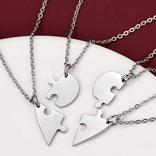 FaithHeart BFF Puzzle Stitching Necklace 2/3/4/5/6/7/8 Pcs Stainless Steel Personalized Name Heart Pendants Family Love Jewelry Free Engrave Friendship Forever Necklaces Set with Delicate Packaging3