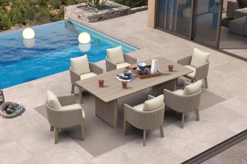 Image of PURPLE LEAF Outdoor Dining Set 7 PC Aluminum with Olifen Wicker Chair Beige