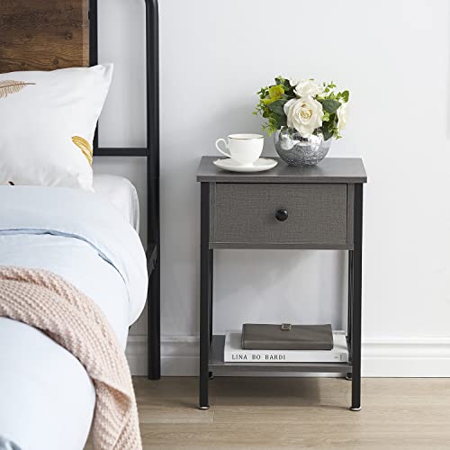 Vecelo Vintage Nightstand, End Side Table With Drawer And Shelf, Home Decoration For Living Room Bedroom, X-Shape Legs And Water-Proof Surface, Hemp Gray, (Set Of 2) #TOP1