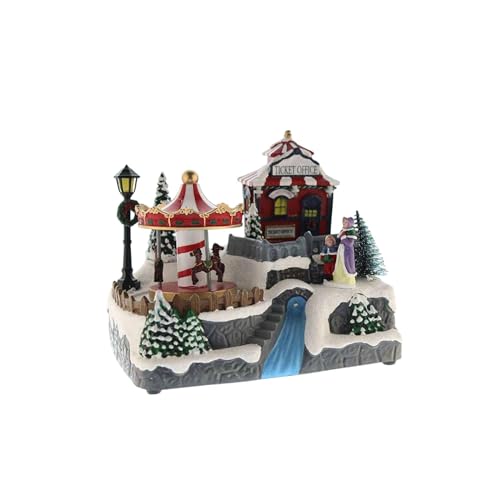 Pueblo Navideño Decorativo con Rio en Movimiento, Luces LED y Música