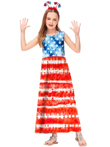 Image of Deerose Girls Maxi Dress Short Sleeve Casual Long Dresses with Pockets 5-14 Years