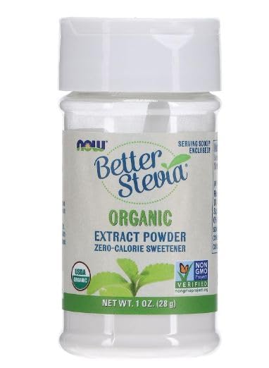 Now Foods Better Stevia - Extracto orgánico en polvo, edulcorante sin calorías, 1 onza (0.99 oz)