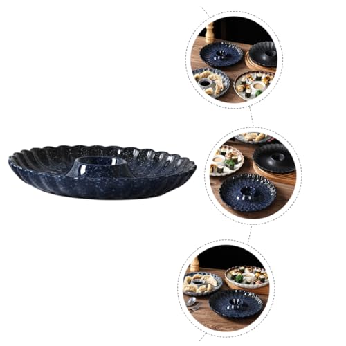Plato redondo de cerámica para sushi con dip miniatura 3