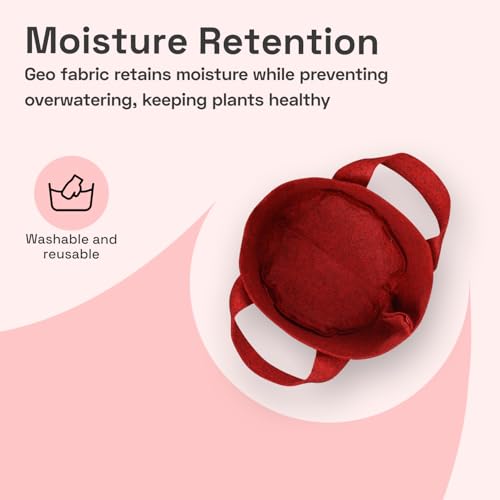 Image of Geo Fabric Grow Bags for Plants 8X8 Inch (Pack of 5) | 400 GSM Heavy Duty UV-Protected Round Maroon Colour Plant Bags for Terrace and Vegetable Gardening | Strong & Reusable|