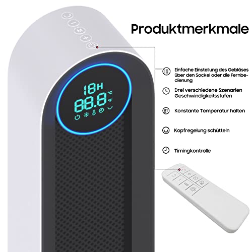 Iceagle Verwarmingsventilator, energiebesparend, stil, elektrische verwarming, 2000 watt, met afstandsbediening, PTC-keramische ventilatorkachel met 3 warmtestanden, 110 graden oscillatie, oververhittings- en kantelbeveiliging, 1-12 uur timer - Afbeelding 3