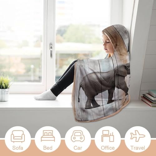 Couverture à capuche portable cape éléphant sur bois imprimé - 6