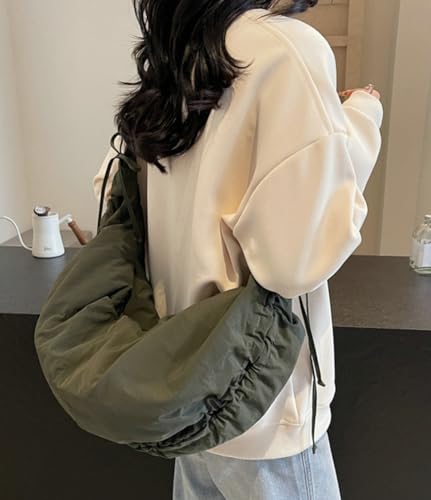 Slouchy Crescent Crossbody Shoulder Bag for Women Large Dumpling Tote Purse Canvas Handbags with Drawstring4