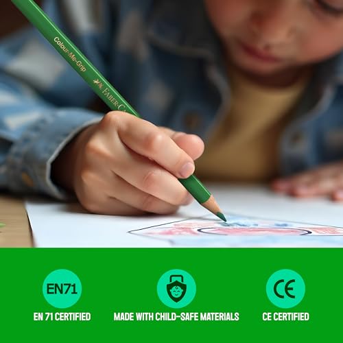 Image of Faber-Castell Triangular Colour Pencil Set - Pack of 48 | Super Soft, Smooth & Child-Safe Colour Pencils | Classic Triangular Grip | Perfect for School and Art Projects