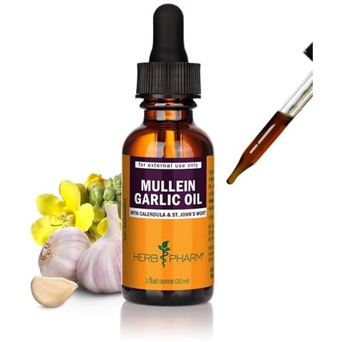 Herb Pharm Mullein Garlic Herbal Oil - contains Calendula, Garlic, Mullein flower, St. John's Wort, Olive Oil, 1 Ounce Cover