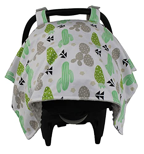 Image of Dear Baby Gear Car Seat Cover for Boys & Girls - Baby Carseat Canopy w /Snap Opening - Infant Seat Cover - Stroller & Nursing Covers - Newborn Carrier Canopy - 40x30 inch (Cactus Cacti - Light Grey Dot)
