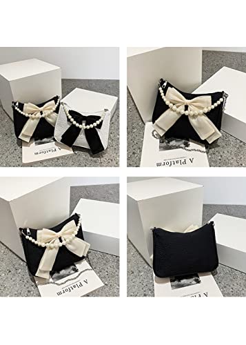 YAQUNICER Women Bow-knot Crossbody Bag Pearl Chain Handbag Small Square Bags Purse4