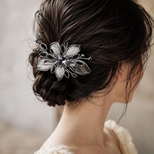Accesorio de cabello negro CASDRE con cristales para boda miniatura 4