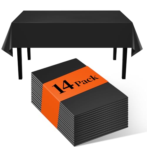 Image of Black 14 Pack 54 x 108 Inch Plastic Tablecloths, Disposable Rectangle Tablecloth, Party Table Cover Plastic Table Cloth