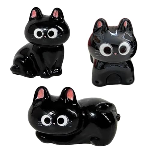 Mjzzh 3Stück Schwarze Katze - Dekorationsfiguren, Harz - Material, Cartoon 3D - Design, süße Dekoration, Tisch - Ornament