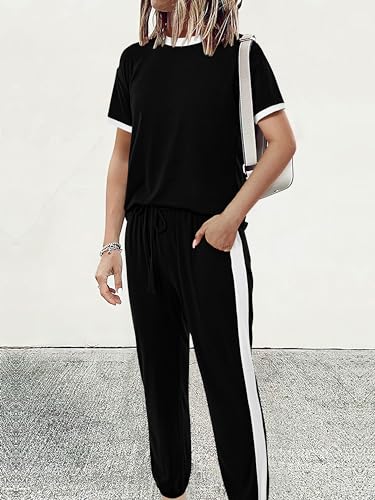 MASCOMODA Womens 2 Piece Outfits 2025 Summer Tracksuit Sets Short Sleeve Tops Travel Long Pants Jogger Lounge Set2