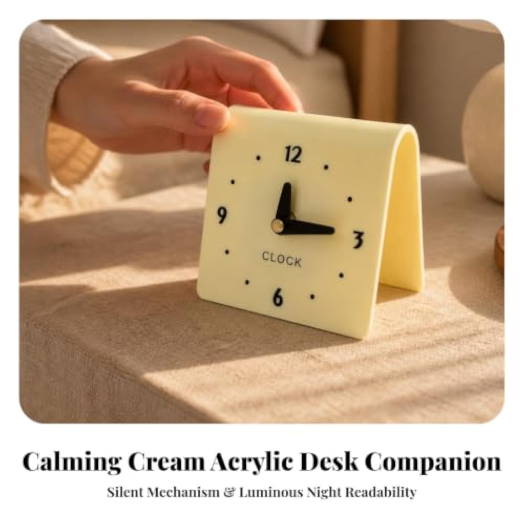 Battery-Powered Freestanding Desktop Clock, Acrylic Case, No-Ticking