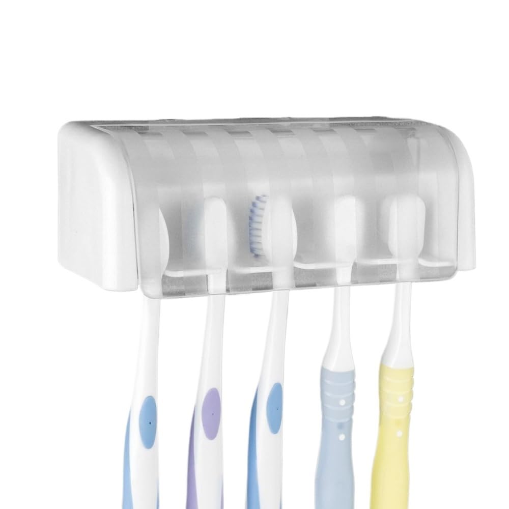 Zahnbürstenhalter Für Alle Arten Von Zahnbürsten Wandmontierter Zahnbürstenhalter Mit 5 Fächern Und Deckel, Selbstklebender Zahnbürsten-Organizer Badaccessoires(White)