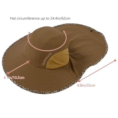 Image of BASSDASH UPF 50+ Unisex Water Resistant Wide Brim Sun Hat with Large Neck Flap Ponytail Fishing Hat for Men Women