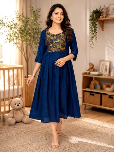 Image of RITIJYA Feeding Kurtis for Women with Zip | Maternity Gown Pregnancy Dress for Nursing Mothers | Viscose Rayon | Stylish & Comfortable | S to 4XL | Maternity Wear Feeding Dress Tops