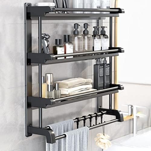Premium 3-Tier Stainless Steel Shower Caddy with Towel Rack - Tile Wall Organizer with Removable Hook Perforation Required