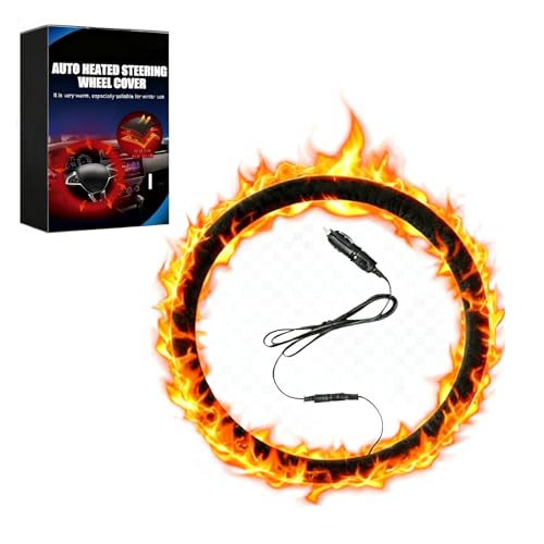 Winter Car Steering Wheel Cover - 12V Heated Steering Wheel Cover Universal Fit for Most Cars SUVs Trucks Vans - Provides Warmth and Comfort