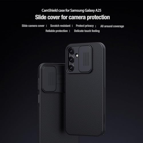 Image of Nilkin Classic Series Compatible for Samsung A25 Case with Camera Cover, [Camera Lens Protector] [Scratch-Resistant] [360 Full Protection] Shockproof Slim Phone Case (Black, A25)